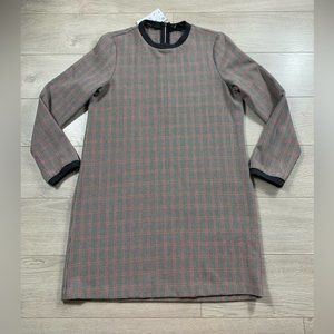 Zara Houndstooth Print Long Sleeve Mini Dress